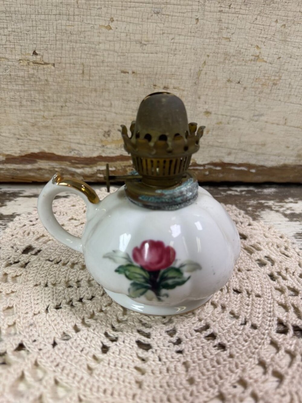 Vintage Miniature Floral Porcelain Oil Lamp Cottage Decor
